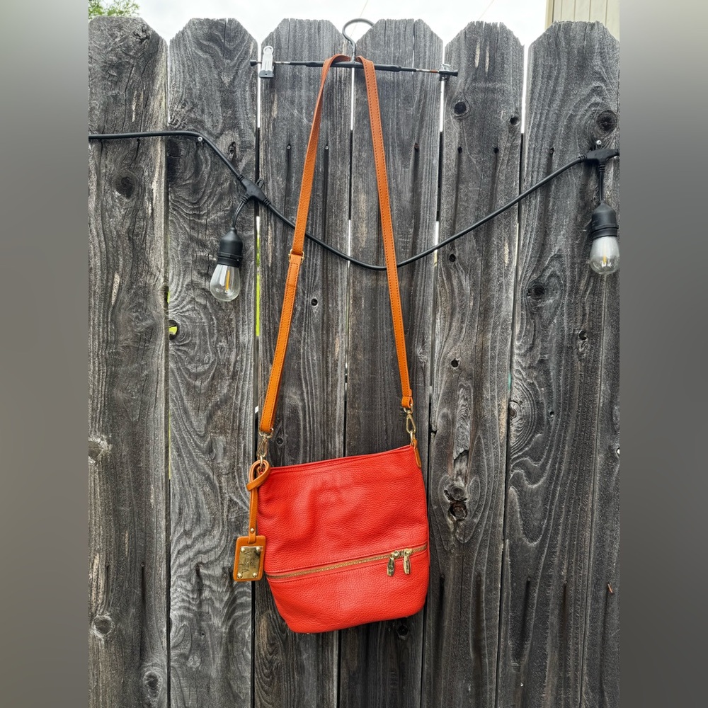 Valentina Orange Genuine Pebbled Leather Cross Body Purse Made in Italy